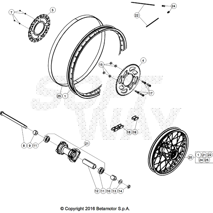 VUE ECLATEE ROUE ARRIERE BETA MOTARD 50 RR BLUE TRACK 2025